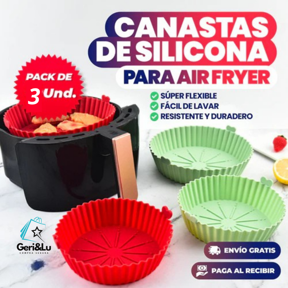 SET X 3 CANASTAS DE SILICONA PARA AIR FRYER 🥣👩‍🍳- Super flexible fácil de lavar🥣💦